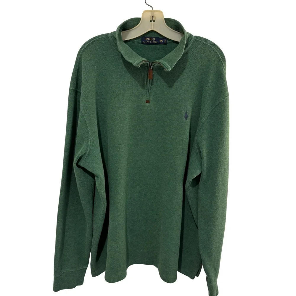 Polo Ralph Lauren Quarter Zip Pullover Mens XXL Green Cotton Knit Logo